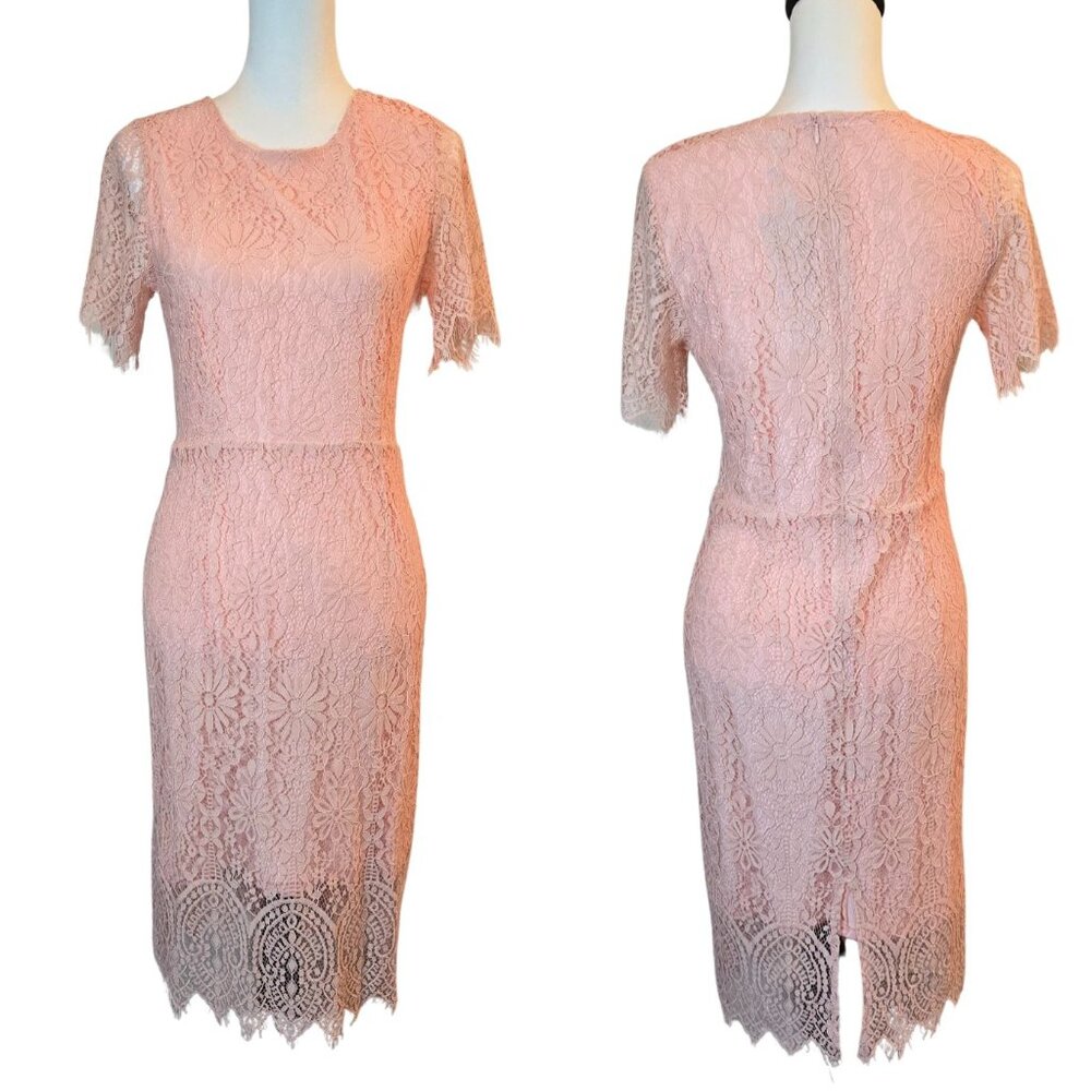 ALLANDWELL Women's Floral Lace Short Sleeves Dress Sz: S Peach